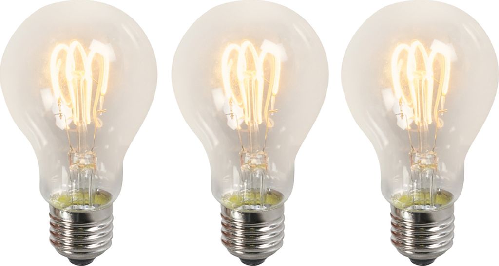 LUEDD Set mit 3 E27-LED-Lampen mit gedrehtem Glühfaden, A60, klar, 3 W, 210 lm, 2200 K