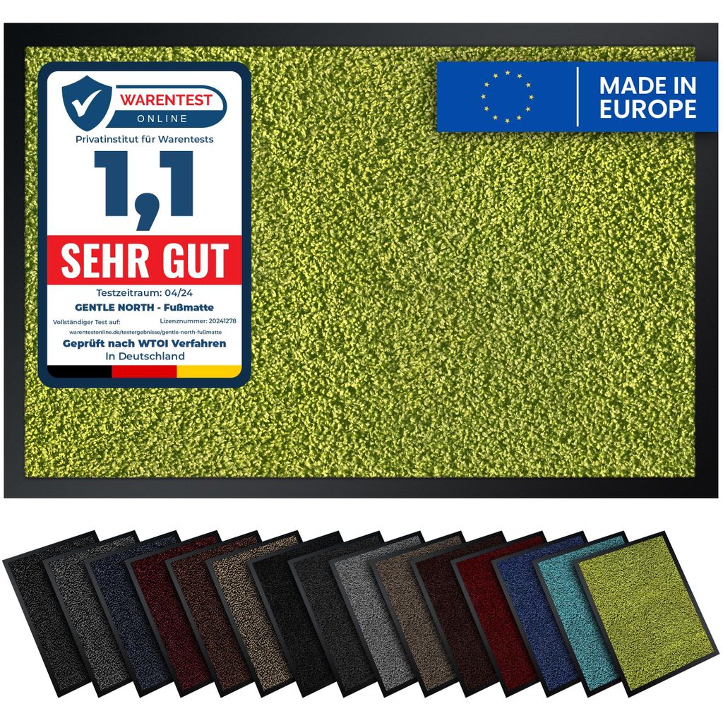 Gentle North Hochwertige Fußmatte grün 60x90cm groß für Innen & Außen - Schmutzfangmatte rutschfest, waschbar & wetterfest