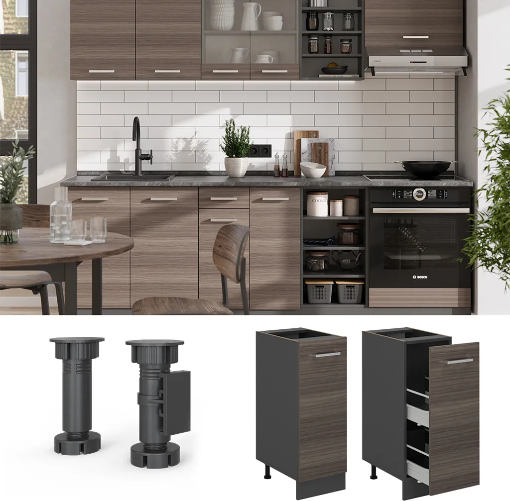 Caisson de Cuisine Bas 30cm Vicco R-Line Gris et Plan de Travail Chêne - 4