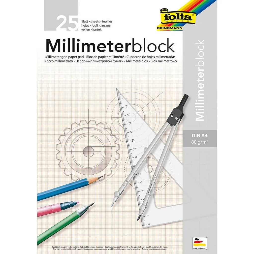 Blocco Carta Millimetrata Folia A4 per Disegno Tecnico e Ingegneria