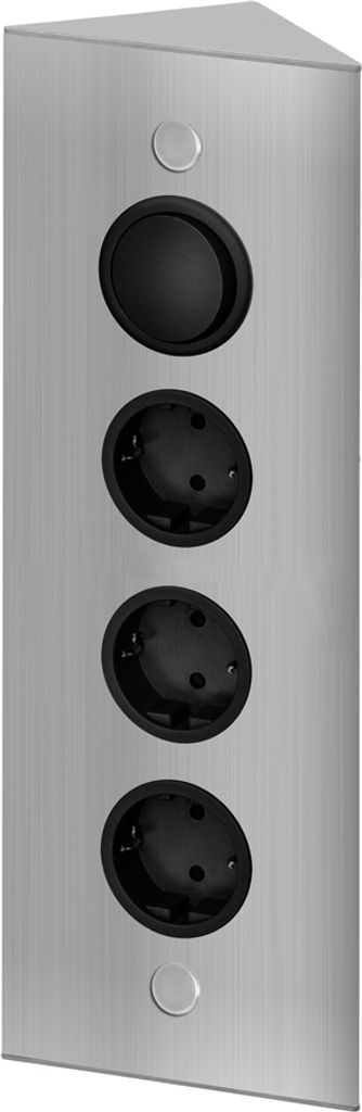 THEBO 3-fach Energie-Ecksäule STS 3007/320 in Edelstahl mit Schalter / Ecksteckdosen / Steckdosenleiste / Steckdosen
