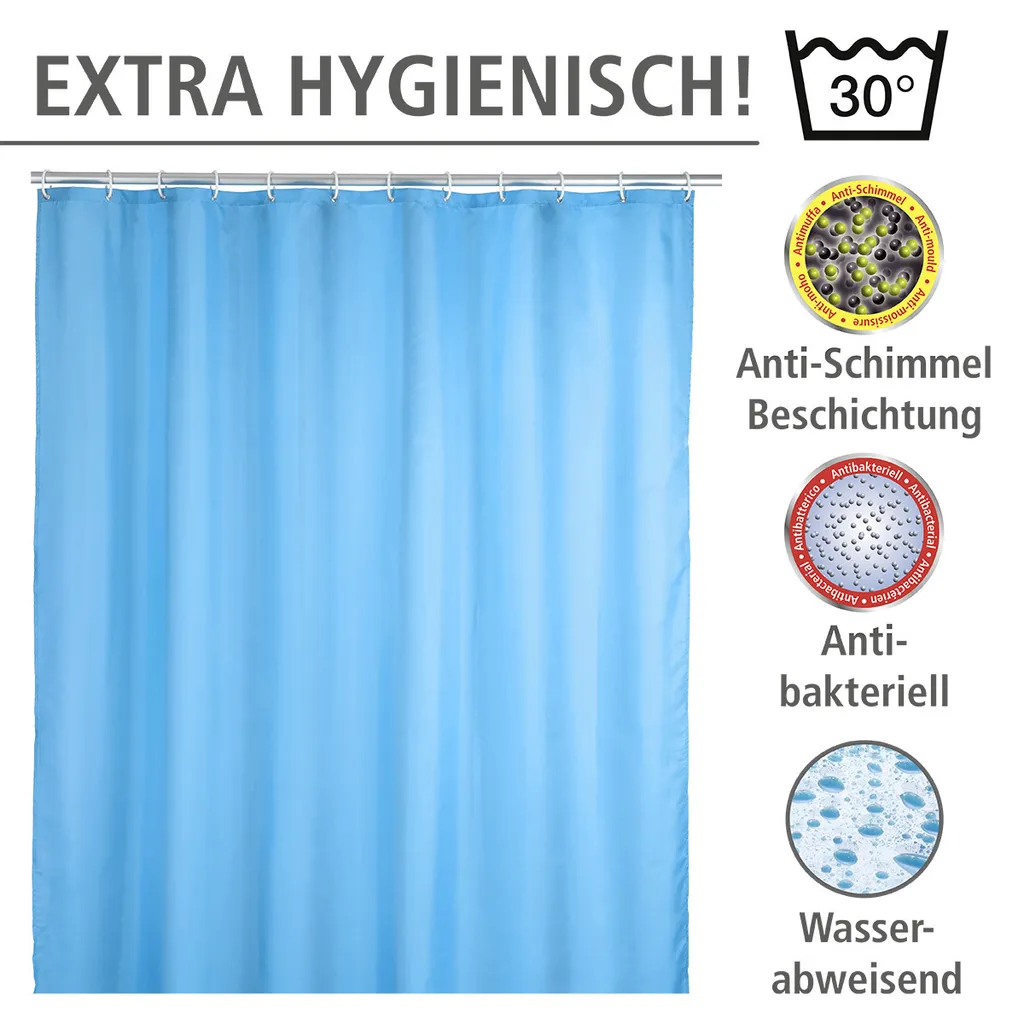 Rideau de douche textile anti-moisissure bleu ciel avec œillets acier