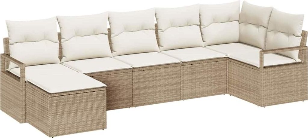 vidaXL Sofa Set mit Kissen 7 pcs Beige Poly Rattan