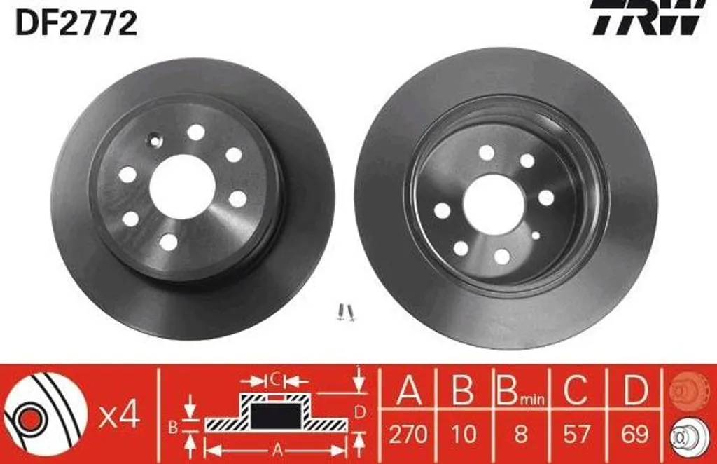 Disque de frein TRW DF2772 anti-vibration et sifflement OE 90512909