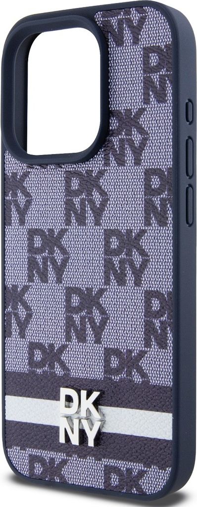 DKNY, Elegante Hülle für iPhone 15 Pro Checkered Pattern and Stripe, Blau