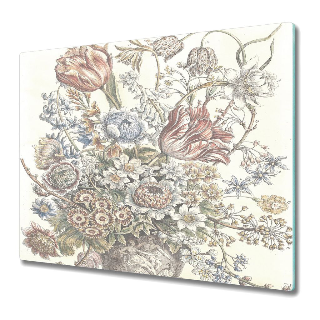 Küchenteller - Schneidebrett Glas - Herdabdeckung - Blumen Aquarell