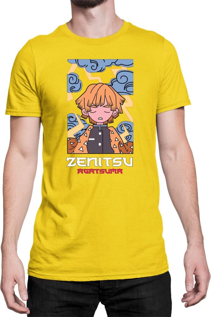 Herren T-Shirt Japan Anime Manga Demon Anime Slayer Zenitsu Agatsuma 03, Man M / Gelb