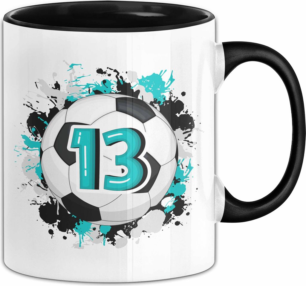 13. Geburtstag Geschenk Tasse Becher Jungs Fußball Geburtstagsgeschenk Teenager (Schwarz)