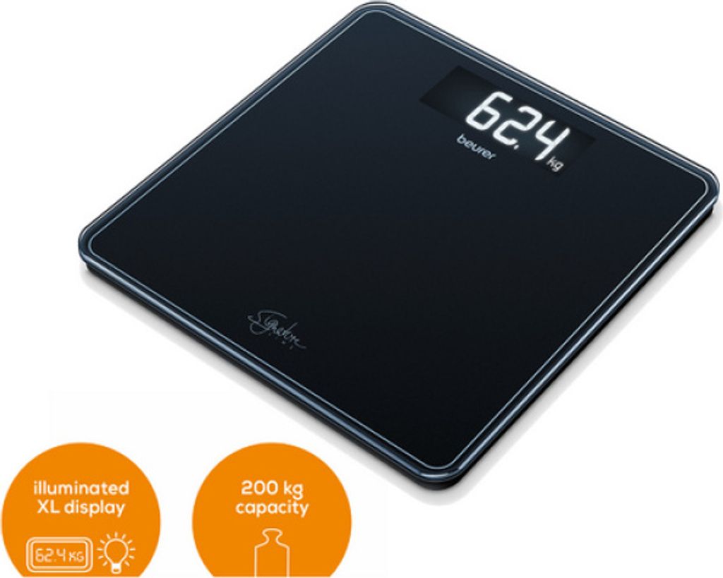 A black glass scale with a digital display showing a weight measurement.