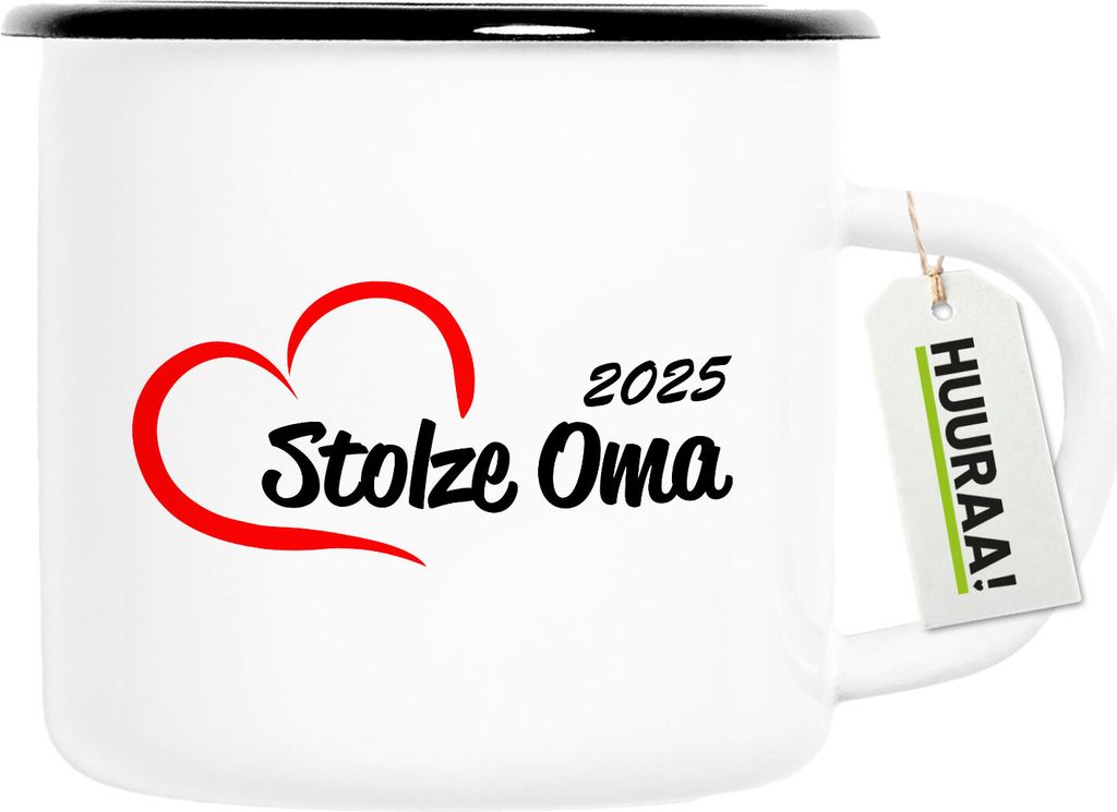 Huuraa Emaille Tasse Stolze Oma 2025 Herz 300ml Vintage Campingbecher Geschenkidee
