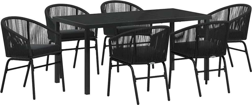 vidaXL Garten Essgruppe 7 pcs Schwarz Pulverbeschichteter Stahl