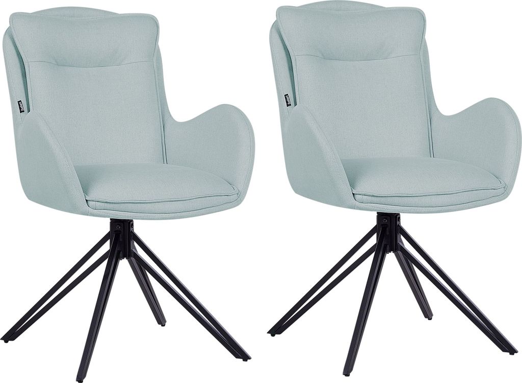 BELIANI Esszimmerstuhl 2er Set Hellblau Stoffbezug Drehbar mit Schwarzen Metallbeinen Armlehnen Modern Drehstuhl Polsterstuhl Wohnzimmer Küche
