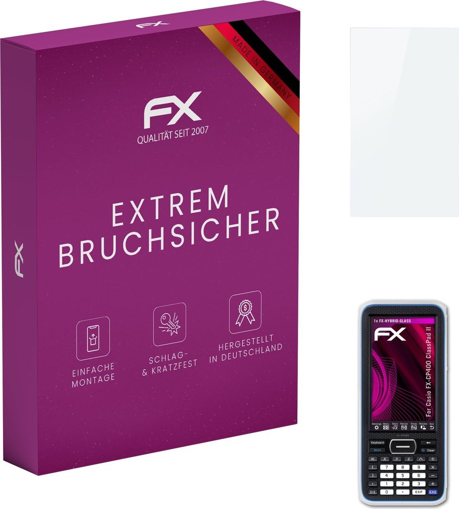 atFoliX FX-Hybrid-Glass Displayfolie kompatibel mit Casio FX-CP400 (ClassPad II) Glasfolie