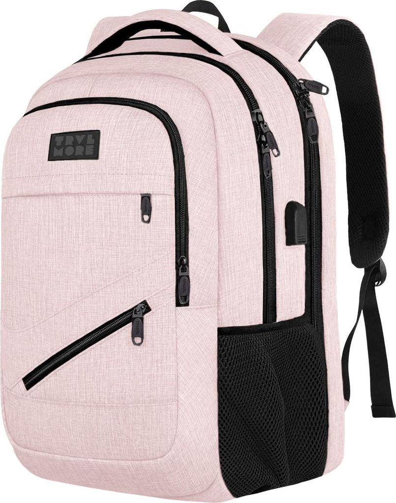 TRVLMORE 28L Rucksack - Rucksack mit 15,6 Zoll Laptopfach - Schulrucksack - Spritzwassergeschützt - Herren und Damen - Jungen und Mädchen - Rosa
