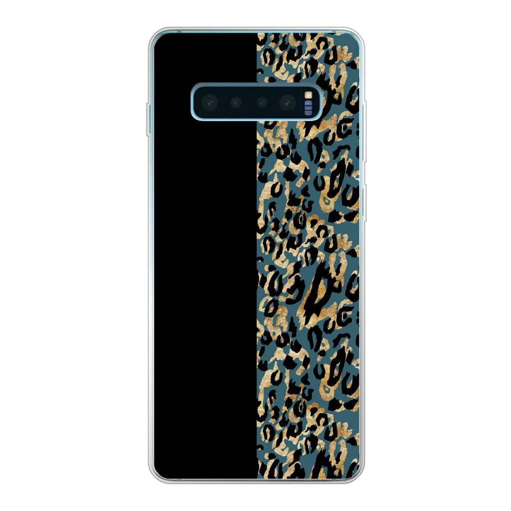 MuchoWow Handyhülle Schutzhülle Hülle für Samsung Galaxy S10 Plus Pantherdruck - Gold - Pelz Silikon Softcase Handy Hülle - Schutzhülle