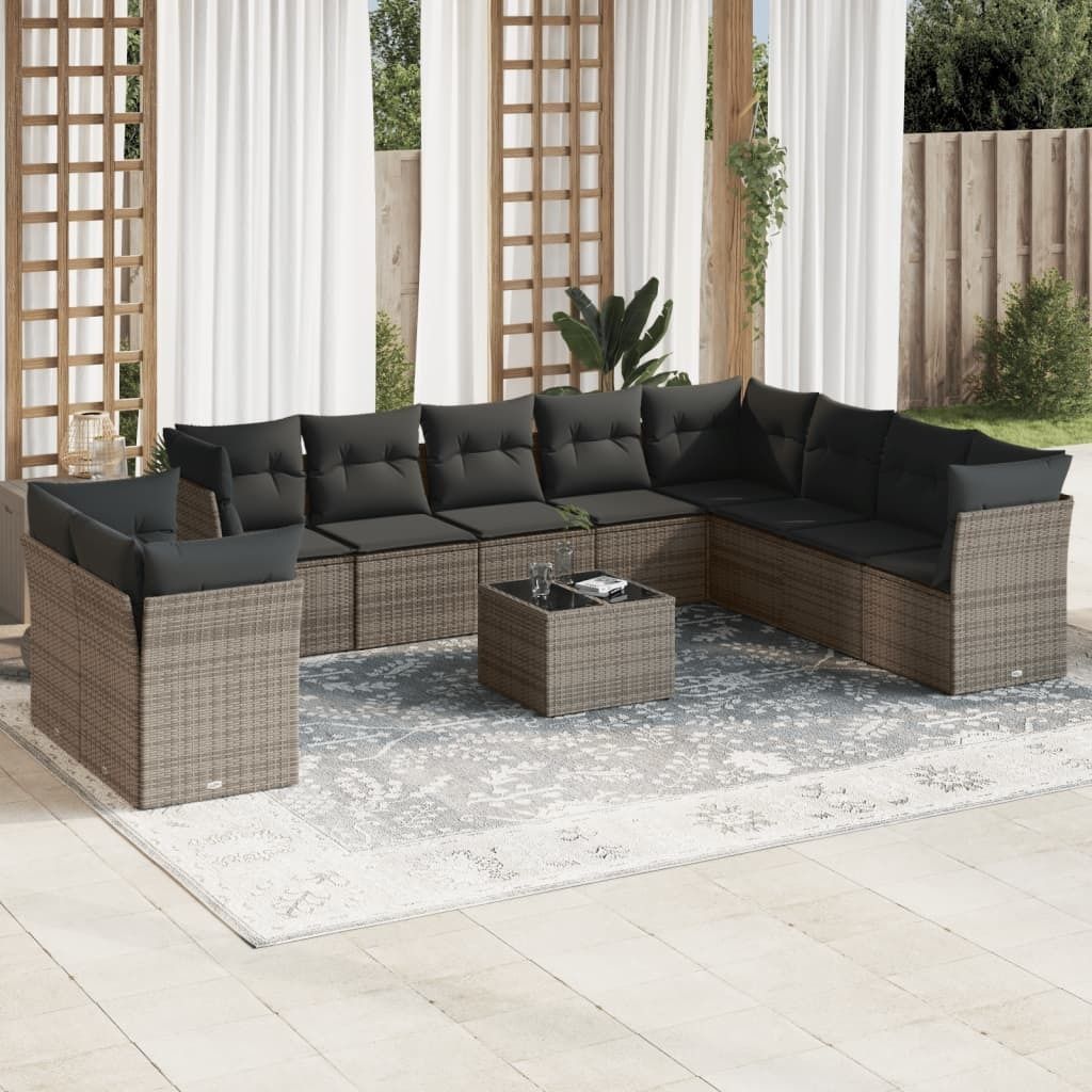 Maison Exclusive - 11-tlg. Garten-Sofagarnitur mit Kissen Grau Poly Rattan