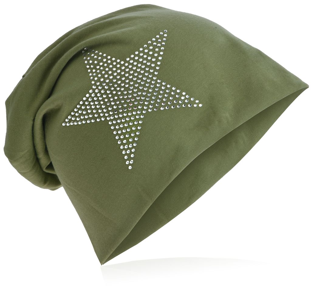 Beanie Muetze Strass Stern Farngruen Produktbild 
