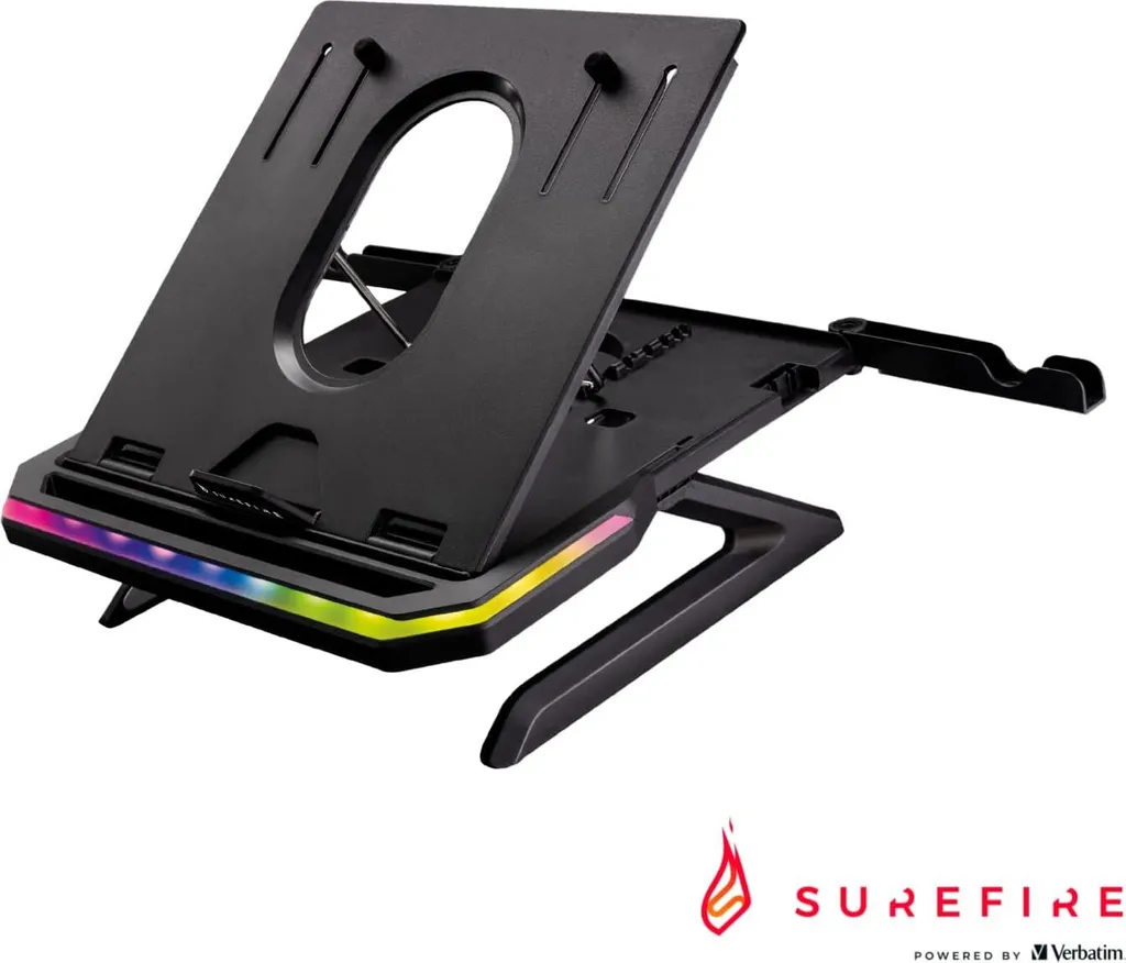 Support PC Portable Gaming Verbatim Portus X1 RVB avec 6 angles réglables