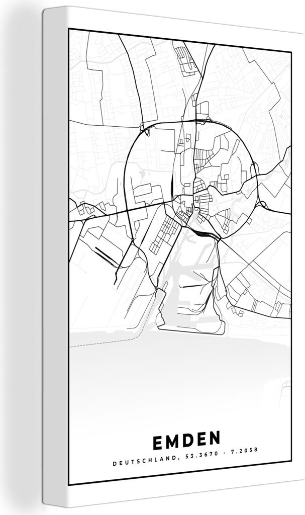 OneMillionCanvasses - Leinwandbilder - 90x140 cm, Karte - Emden - Stadtplan, Wandbilder Kunstdruck Wanddekoration - Foto auf Leinwand - Gemälde ...