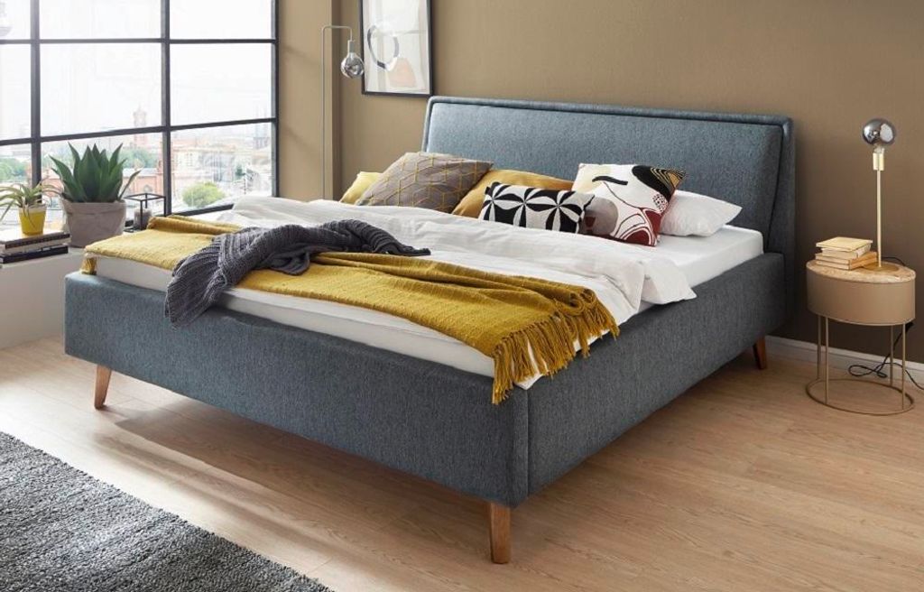 Polsterbett Doppelbett Bett Frieda mit Stoffbezug Stelar Sawana 39 Ocean-mit Bettkasten-140 x 200 cm-eichefarbig