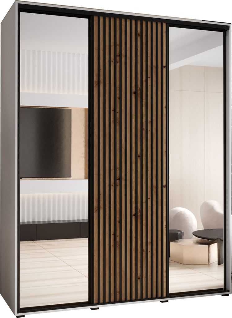 MEBLE KRYSPOL Sapporo 2 Schrank mit 3 Schiebetüren - 205,2x190x60 cm - Weiß Artisan Schwarz