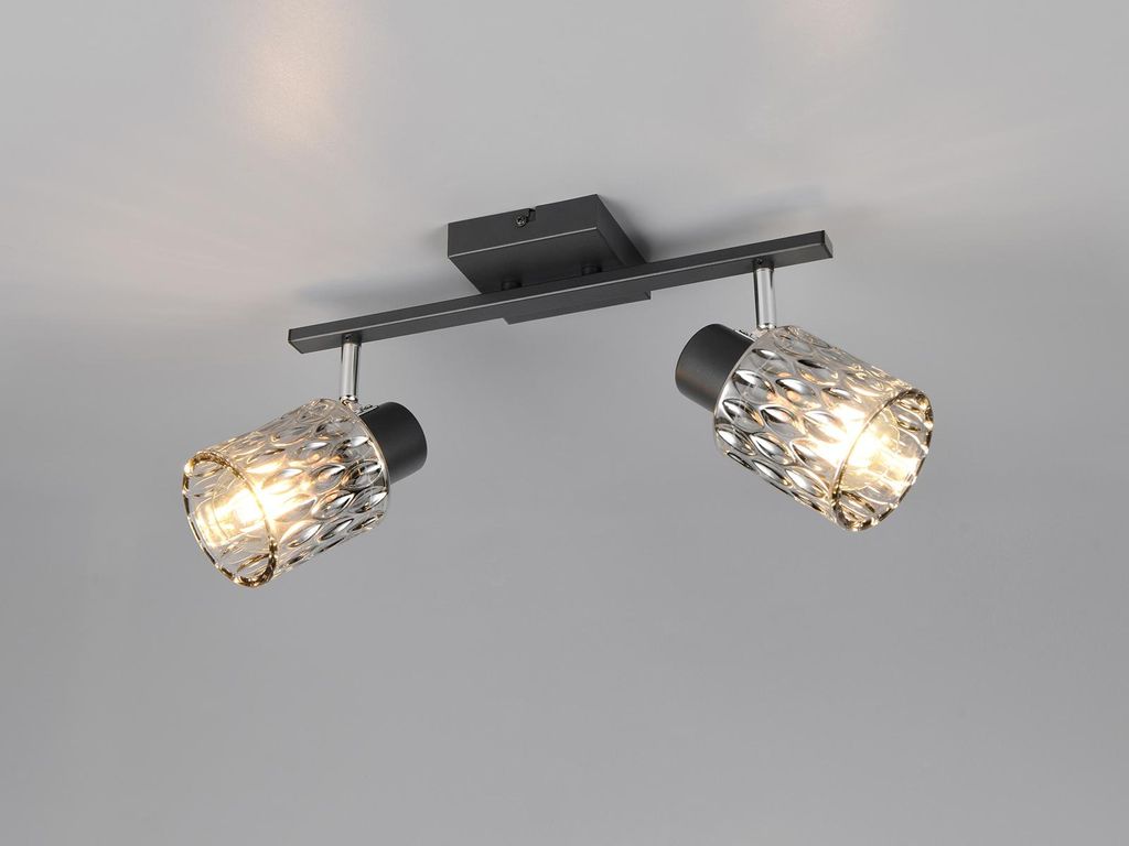 Retro LED Deckenstrahler 2-flammig mit 2 Spots Rauchglas, Deckenleuchte dimmbar