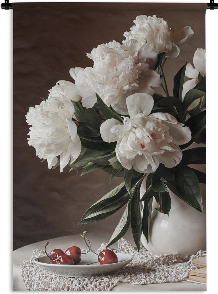 MuchoWow Wandteppich Wandbehang Kirschen - Stilleben - Blumen 60x90 cm Tapisserie Dekoration Wandtuch - Foto-Teppich - Abwaschbar