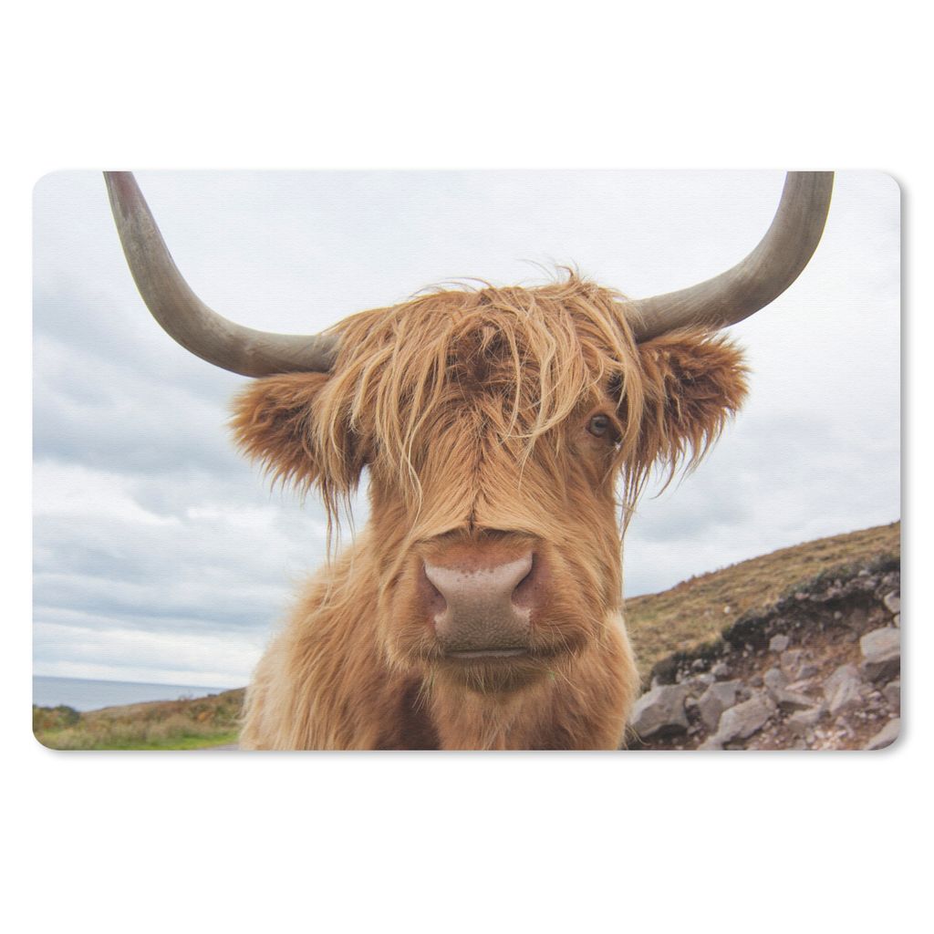 MuchoWow Mauspad Mousepad Schottischer Highlander - Hörner - Berg 27x18 cm - Mousepads - Maus Mat - Pad - Mausunterlage - Büroartikel - Desk Ma...
