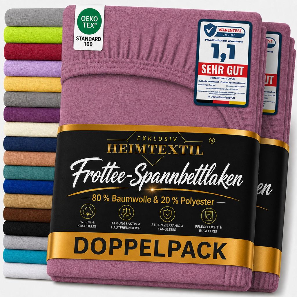 Doppelpack Frottee Spannbettlaken Premium Lila 90 - 100 x Produktbild 