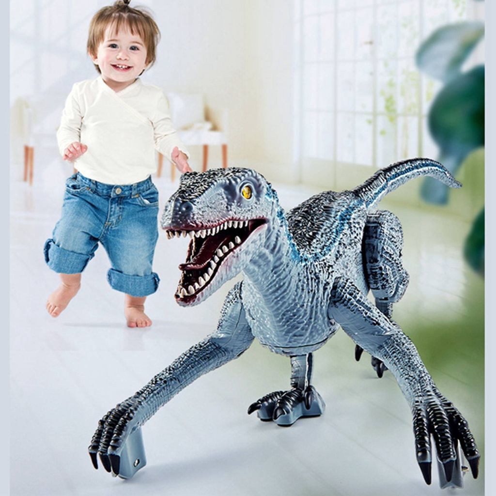 2,4 GHz RC Dinosaurier Spielzeug, mit LED Leuchten und Brüllen, Walking Dinosaurier Roboter für Kinder(Blau)