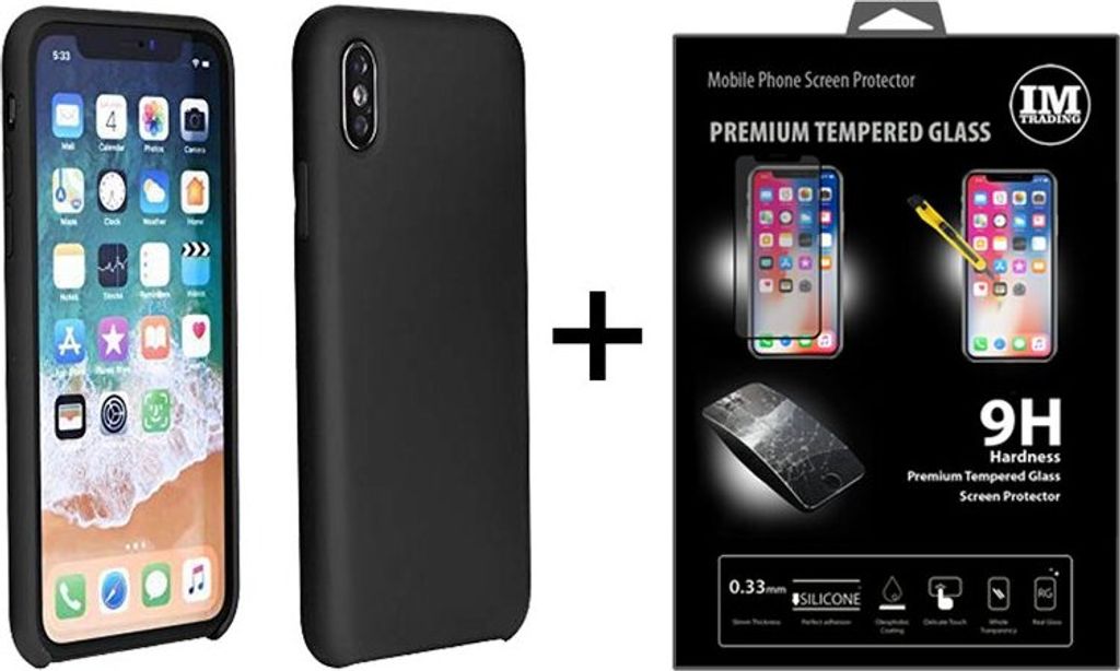 Silikon Case Hülle + 9H Panzerfolie Schale Cover Dezent Handyhülle Handyschale Schutz @cofi1453 Schwarz Samsung Galaxy A6 Plus (A605F)