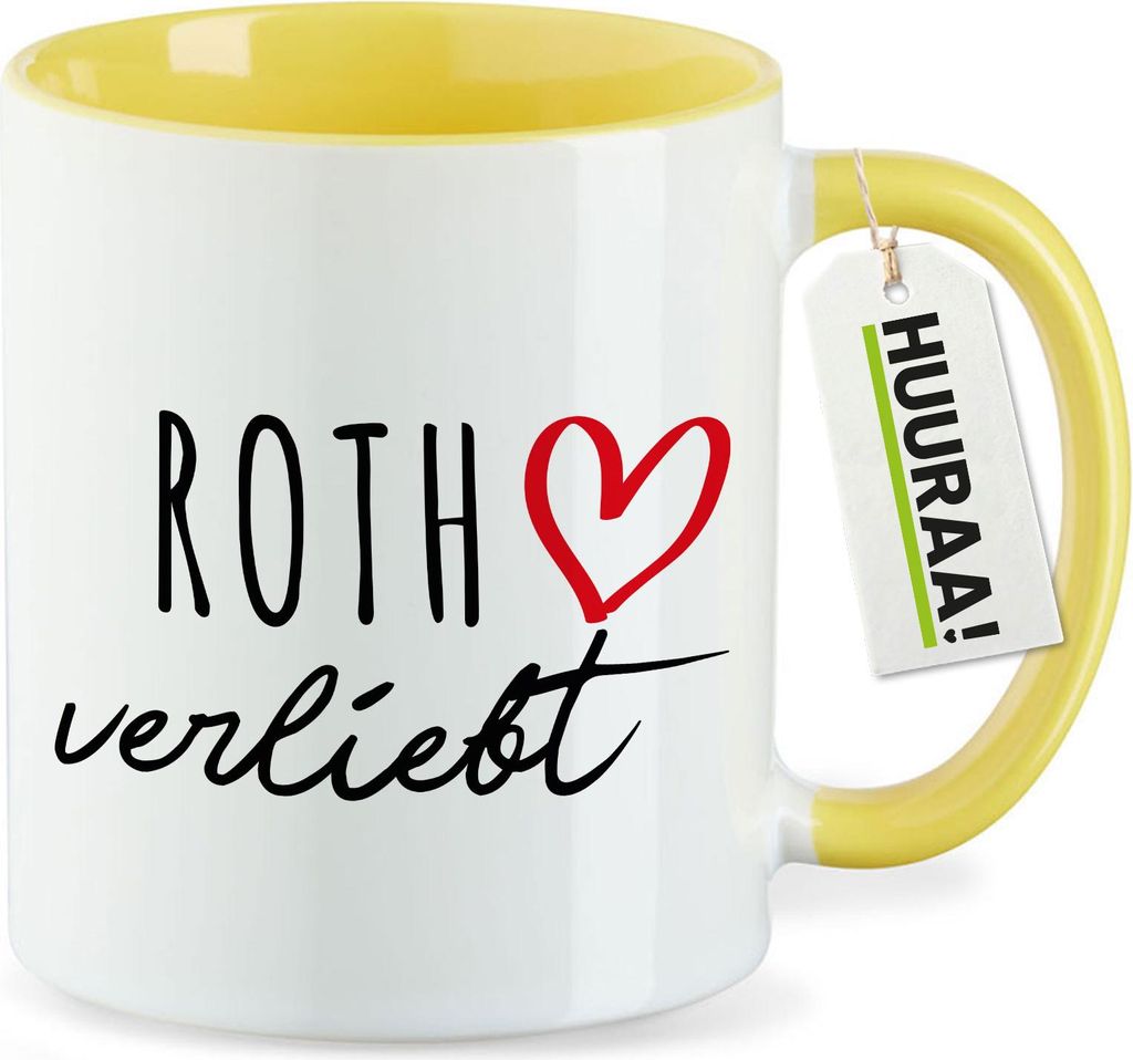 Huuraa Kaffeetasse Roth verliebt 330ml Gelb Keramik Kaffeebecher Geschenkidee