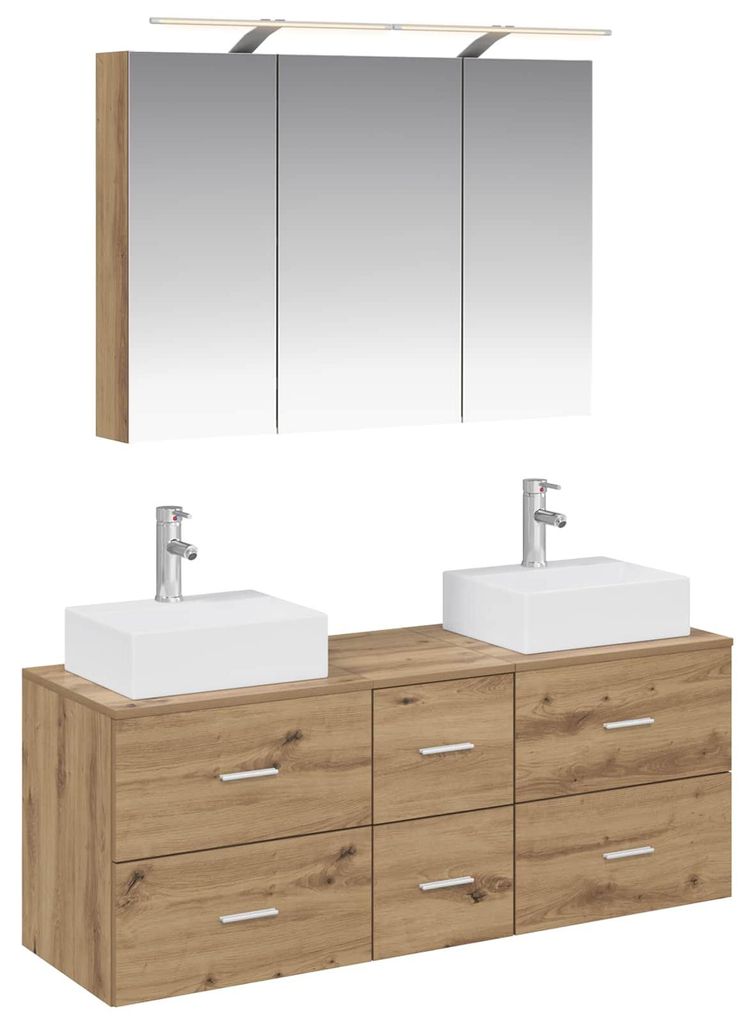 vidaXL Badezimmermöbel-Set 4 pcs Artisan-Eiche Ingenieurholz und Glas