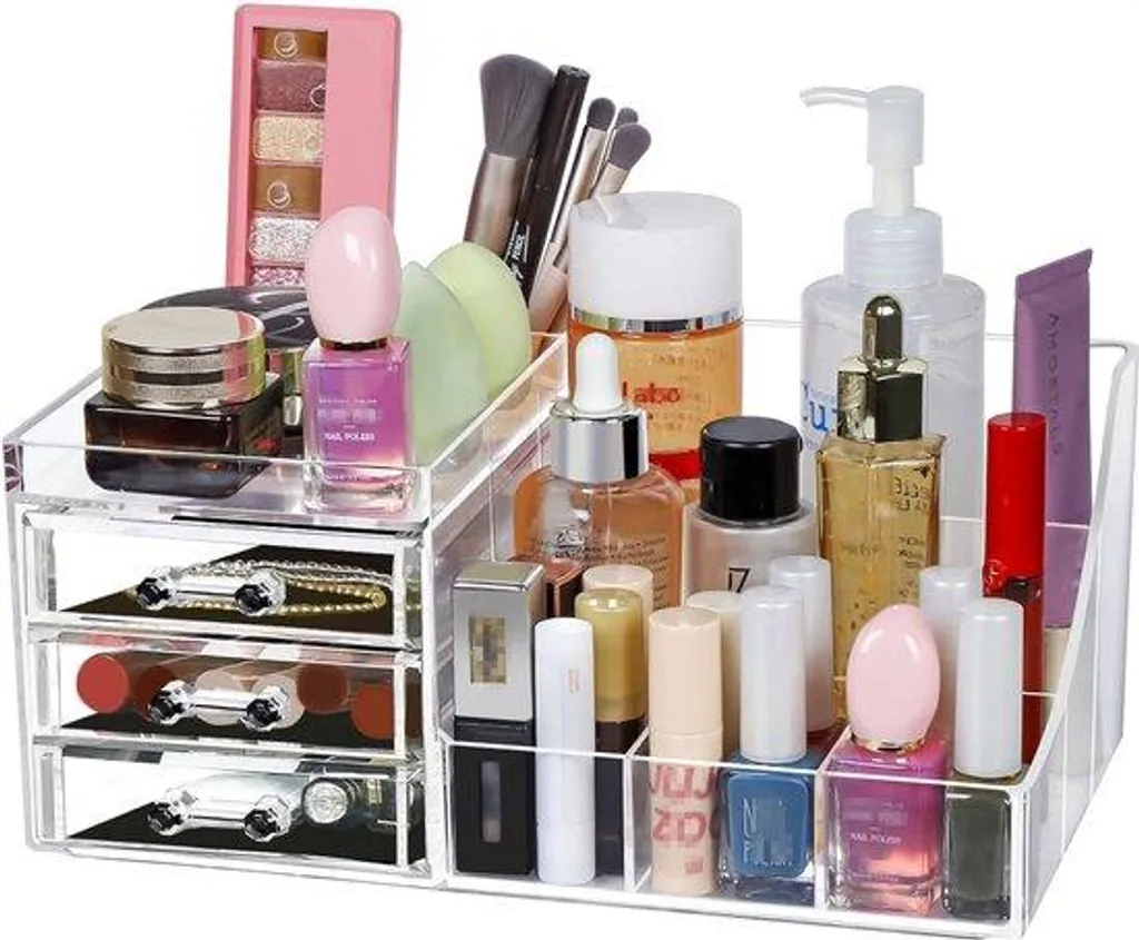 Fini le désordre : Rangement cosmétiques transparent à tiroirs fluides