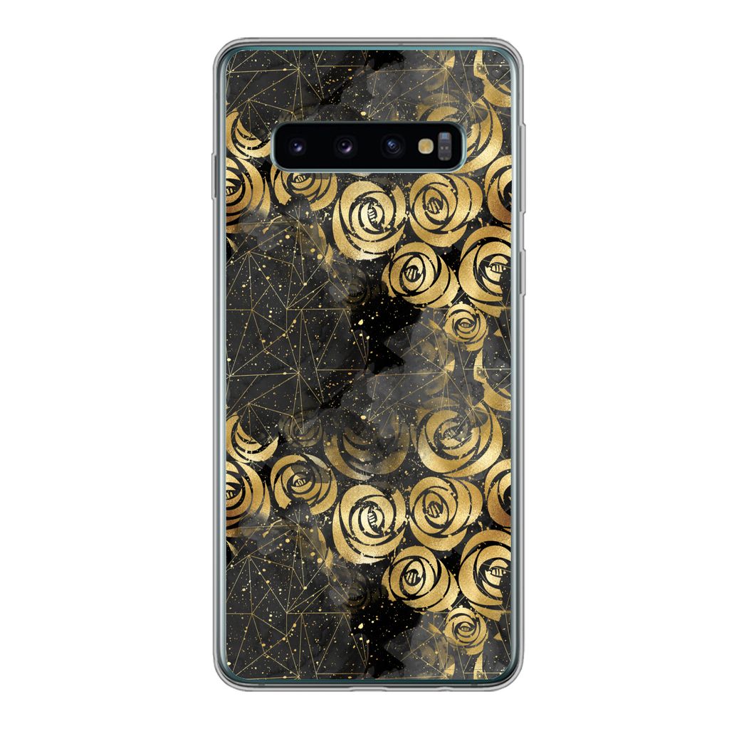 MuchoWow Handyhülle Schutzhülle Hülle für Samsung Galaxy S10 Marmor - Gold - Rose - Muster Silikon Softcase Handy Hülle - Handytasche