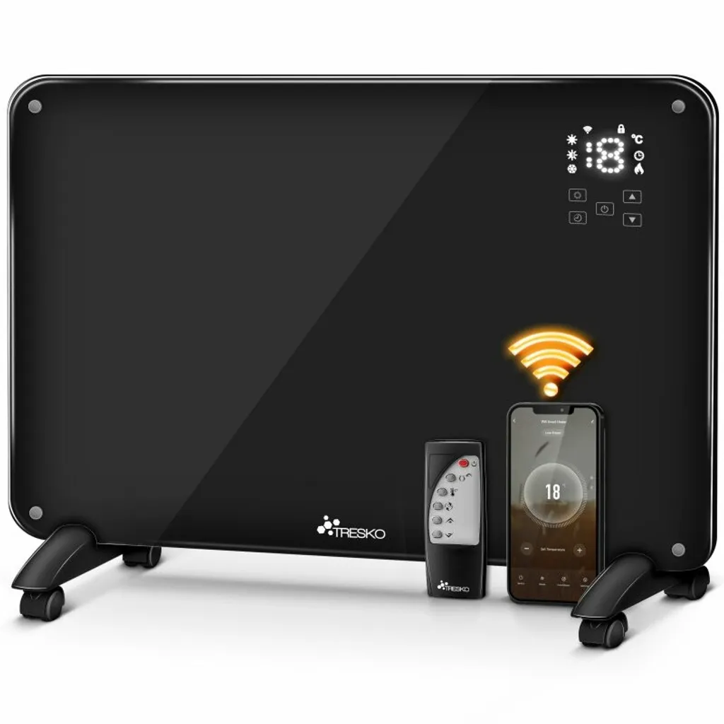 Panneau Rayonnant en Verre 2000W WiFi - Chauffage Noir avec Écran Tactile