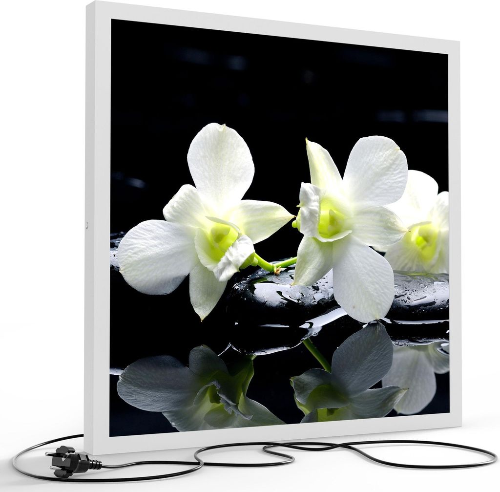 DEQORI LED-Bild & Lampe 60x60 cm Weiß 'Orchidee mit Zen-Steinen' Leuchtbild LED Leuchte