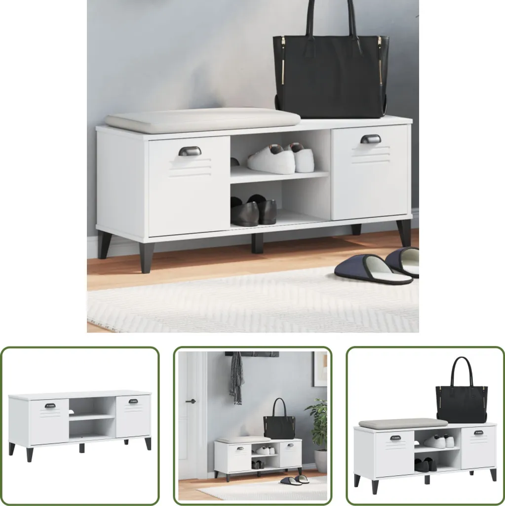 Banc de rangement chaussures VIKEN blanc 106cm idéal pour petite entrée