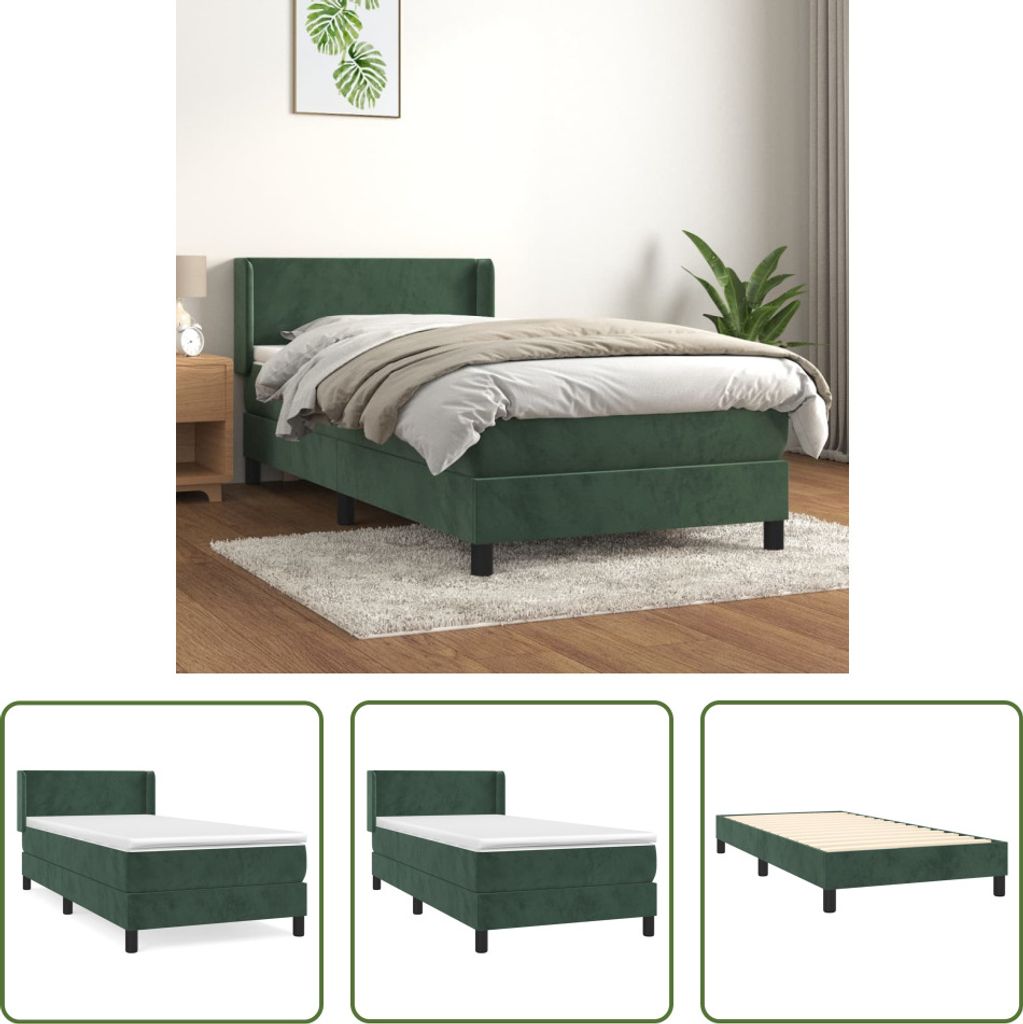 The Living Store Boxspringbett mit Matratze Dunkelgrün 90x200 cm Samt