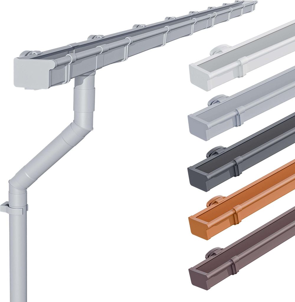 INEFA Dachrinnen Set Gartenhaus, Carport, Terrasse, NW83 / 83mm Kastenrinne 8m Grau 1 Dachseite, Regenrinne PVC für Pultdach, Germany