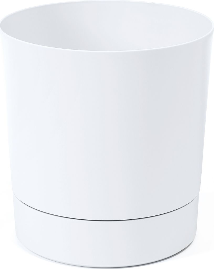 A white planter pot with a saucer, shown on a white background.