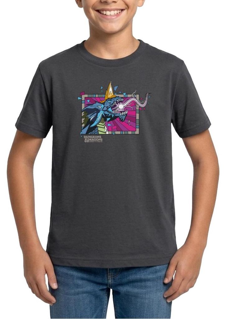 Spreadshirt Dungeons & Dragons DND Blauer Drache Teenager T-Shirt, 134/146 (9-11 Jahre), Dunkelgrau