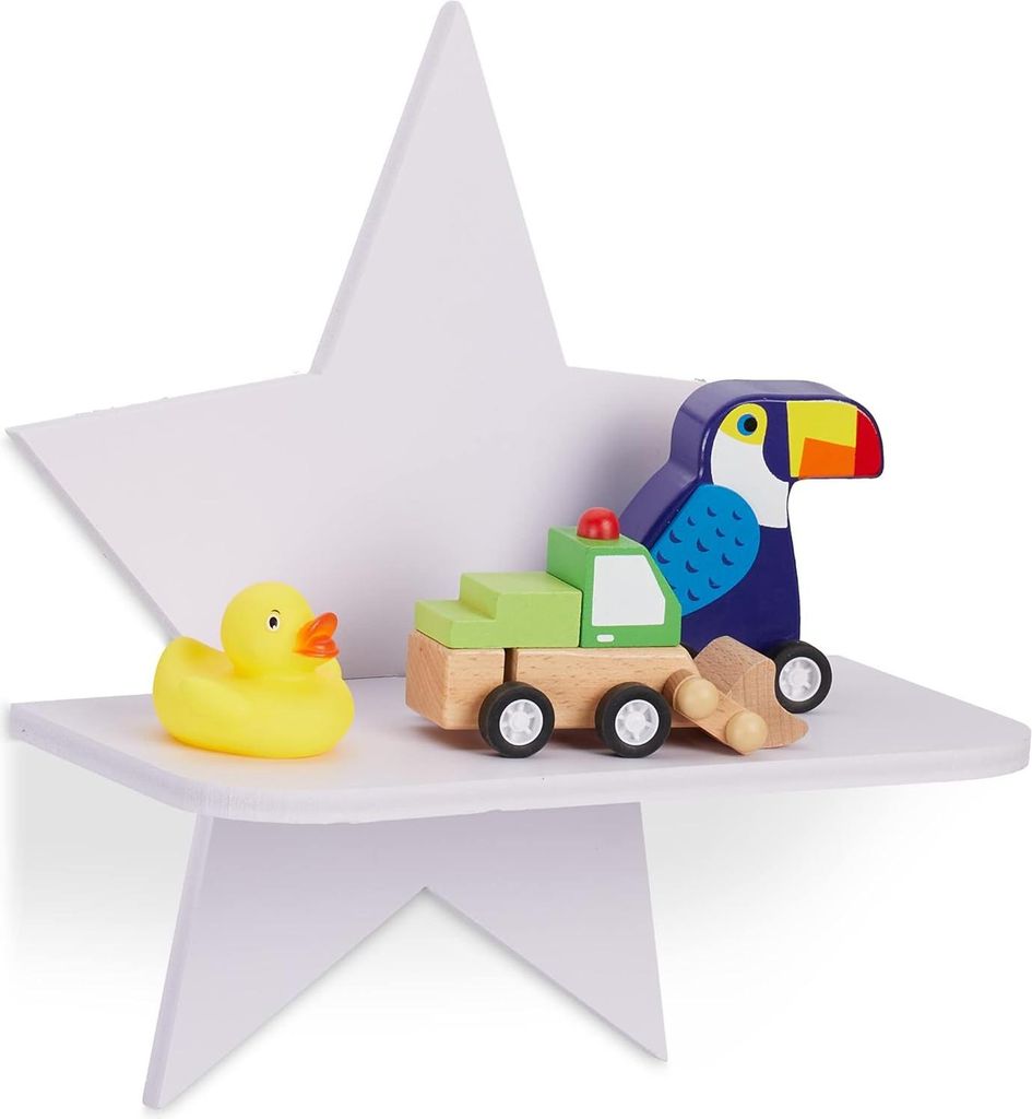 Relaxdays Wandregal Kinderzimmer - Stern - Weißes Wandregal - Regal Babyzimmer - Schwebendes Regal