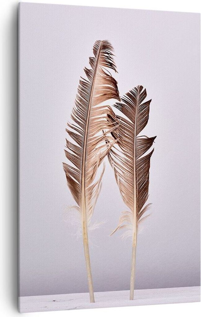 Bild auf Leinwand - Leinwandbild - Einteilig - Zwei Federn Flieder - 80x120cm - Wand Bild - Wanddeko - Wandbilder - Leinwanddruck - Wanddekoration ...