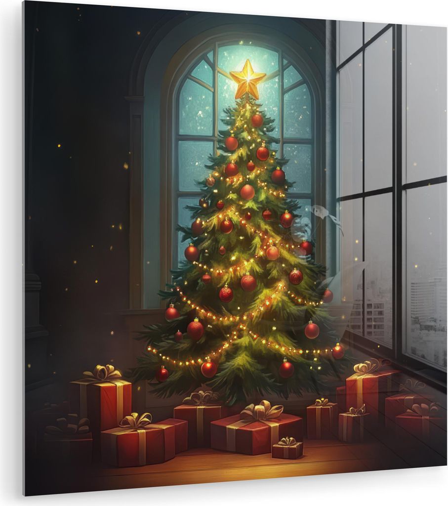 MuchoWow Glasbilder - Bilder auf Wandbild - Foto auf Glas Weihnachtsbaum - Geschenk - Winter 50x50 cm Wanddekoration aus Glas - Acrylglasbild - Acr...