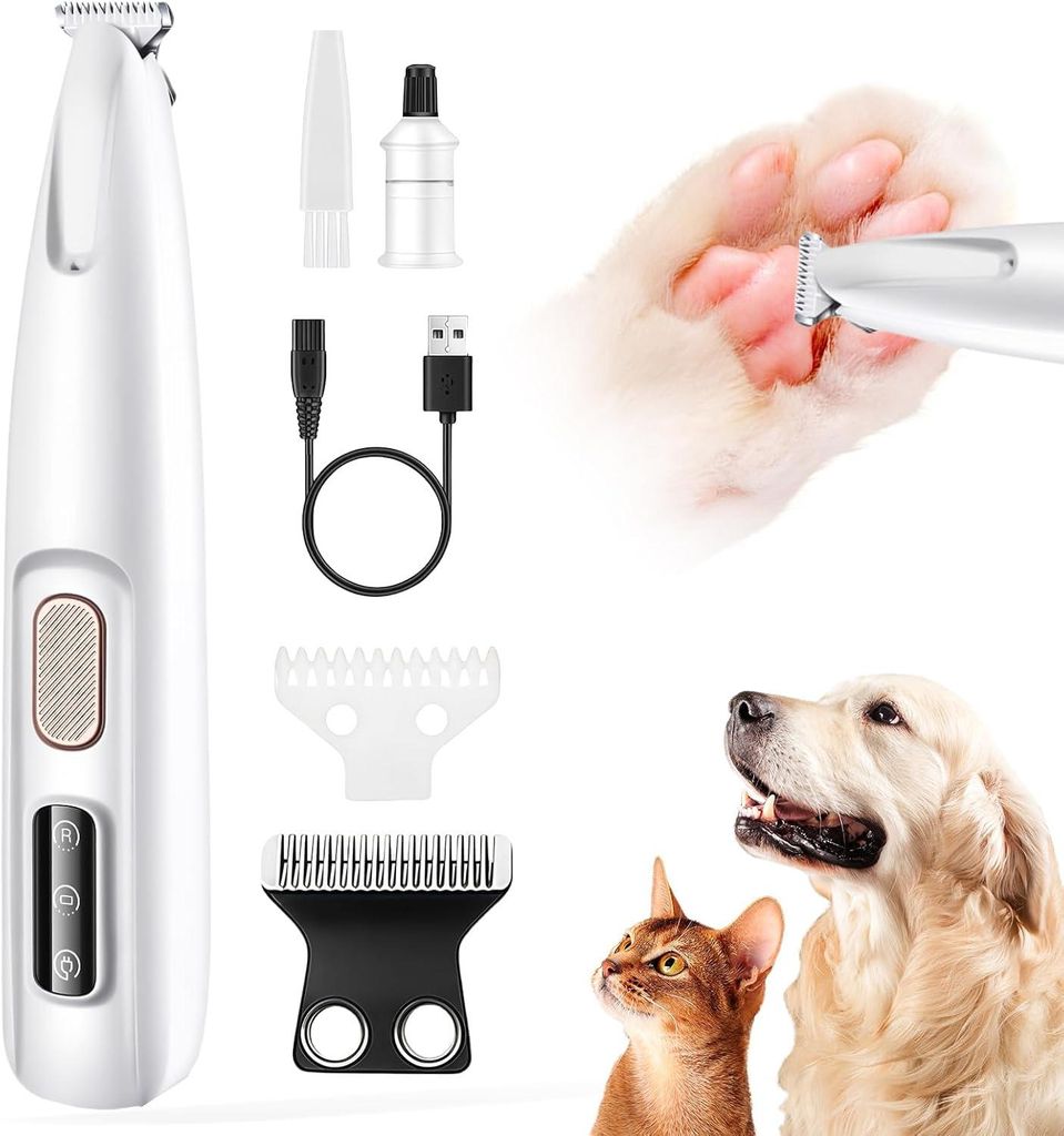 Hunde-/Katzenpfotentrimmer-Set, LED, USB, wasserdicht, für Pfoten, Augen, Gesicht, Körper.