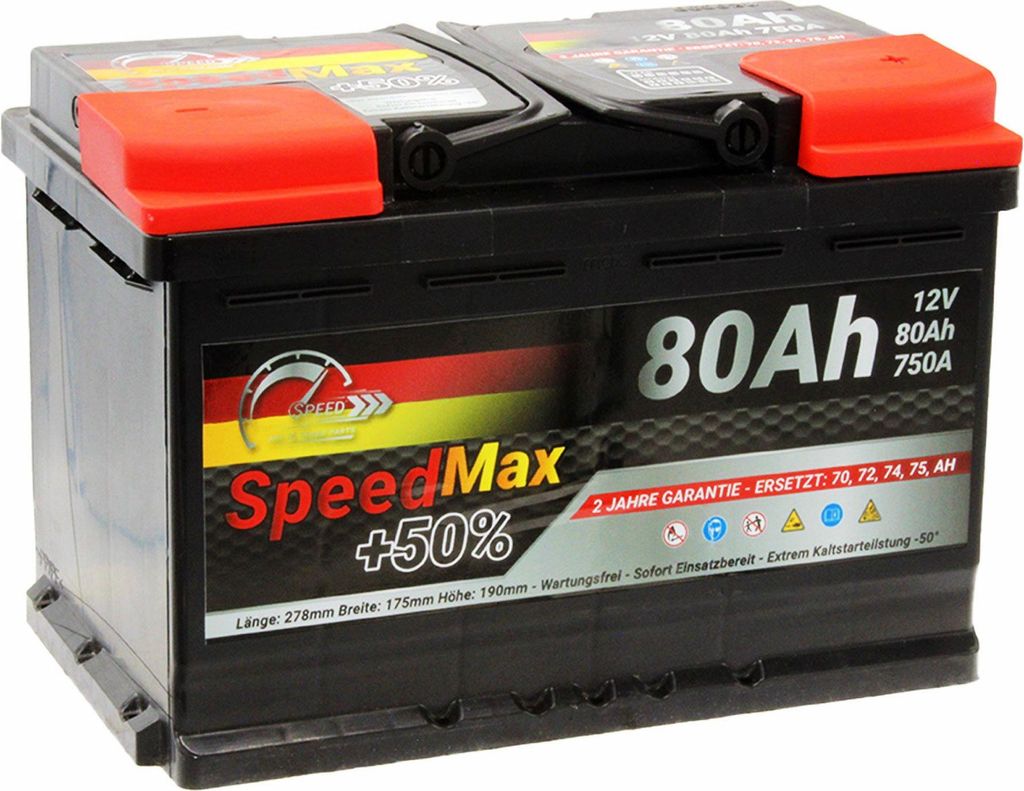 SPEED MAX Autobatterie +50% Blei-Säure 12V 80Ah 750A rechts Produktbild 