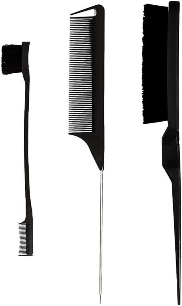 Haarkamm, Toupierbürsten-Set, Doppelklingenkamm, Haarstyling, Stielkamm, Zuhause, Friseurbedarf (Schwarz)