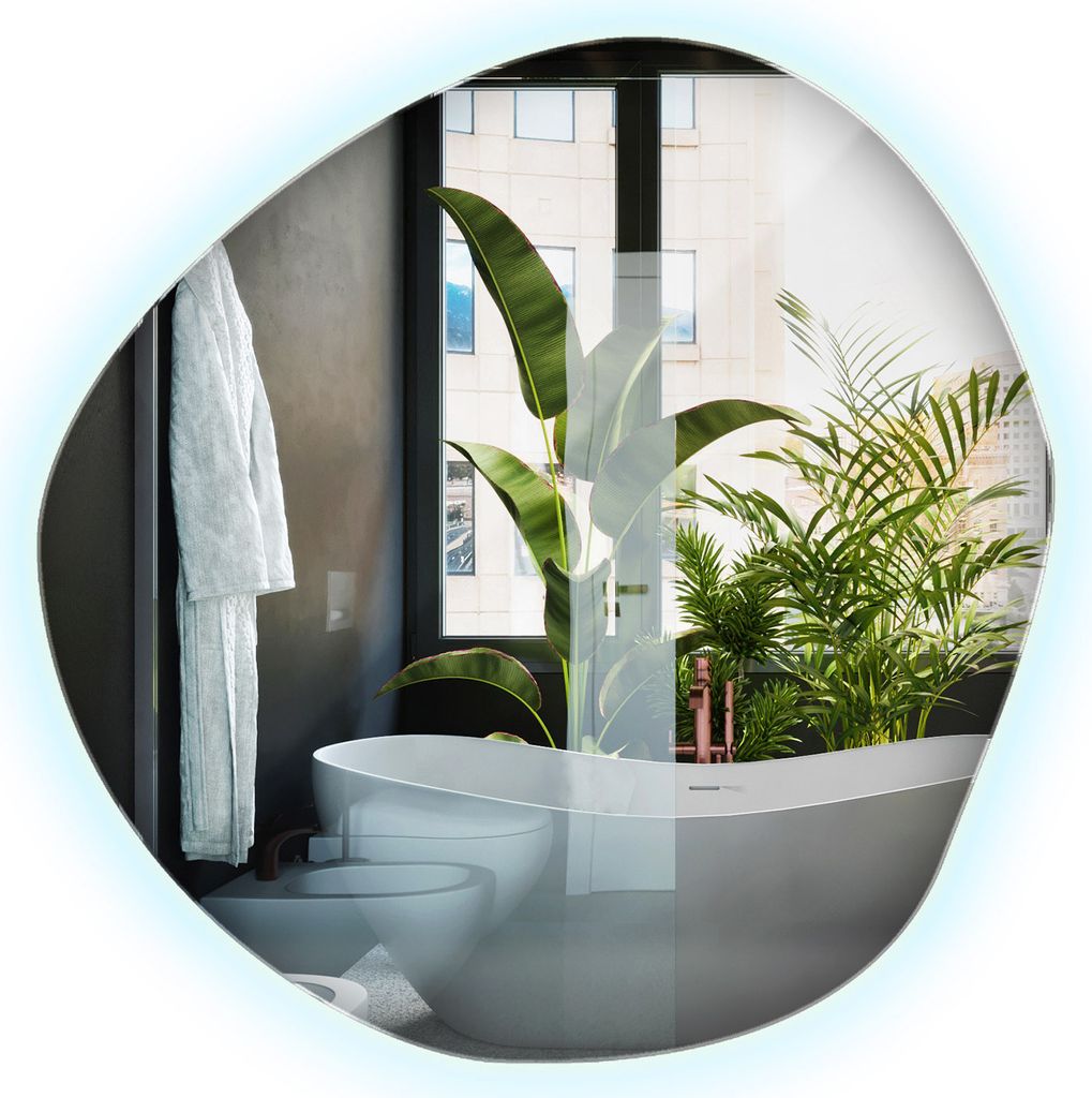 Beleuchtet LED Unregelmäßige Spiegel - Niere Ovale – Boho-Loft-Stil – LED- Farbe Kalt (6500K) - 68 cm x 67 cm