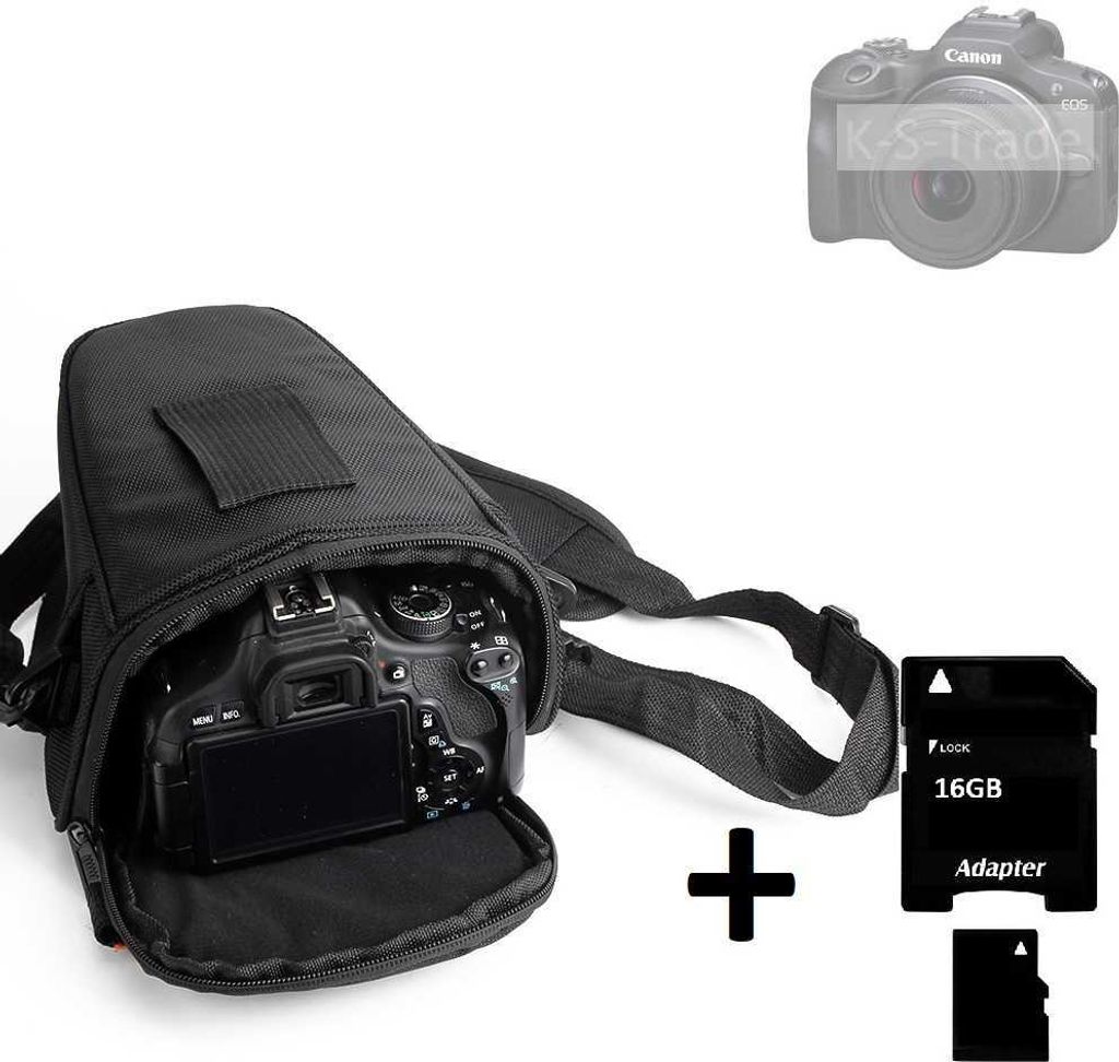 K-S-Trade Schultertasche kompatibel mit Canon EOS R100 Colt Kameratasche für Systemkameras DSLR DSLM SLR, Bridge etc., + 16GB Speicherkarte